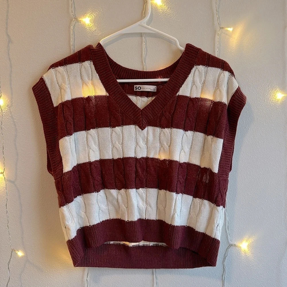 SO Striped Sweater Vest - Maroon/Cream​​​